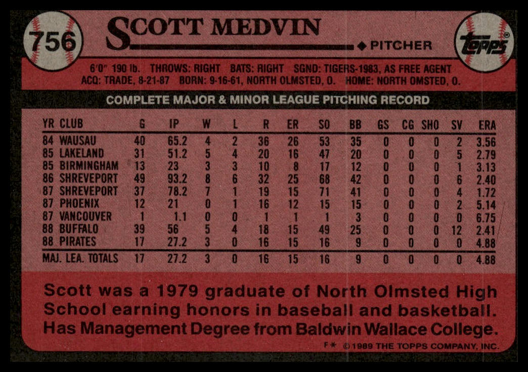 1989 Topps #756 Scott Medvin
