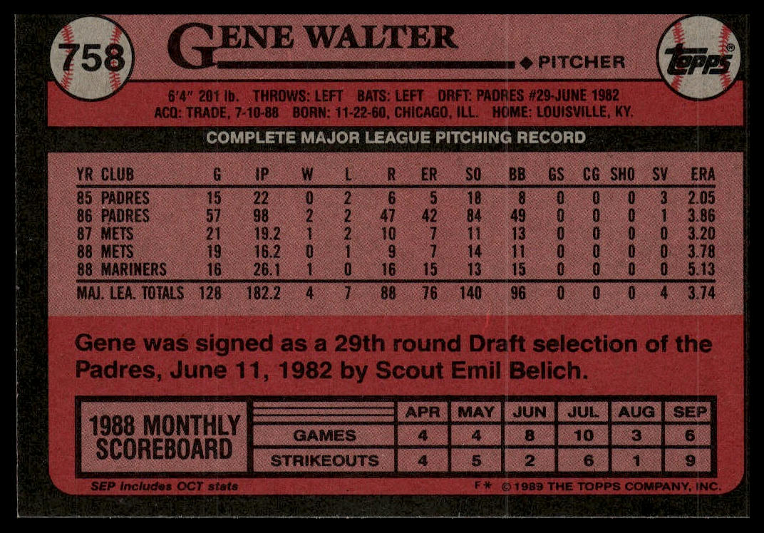 1989 Topps #758 Gene Walter