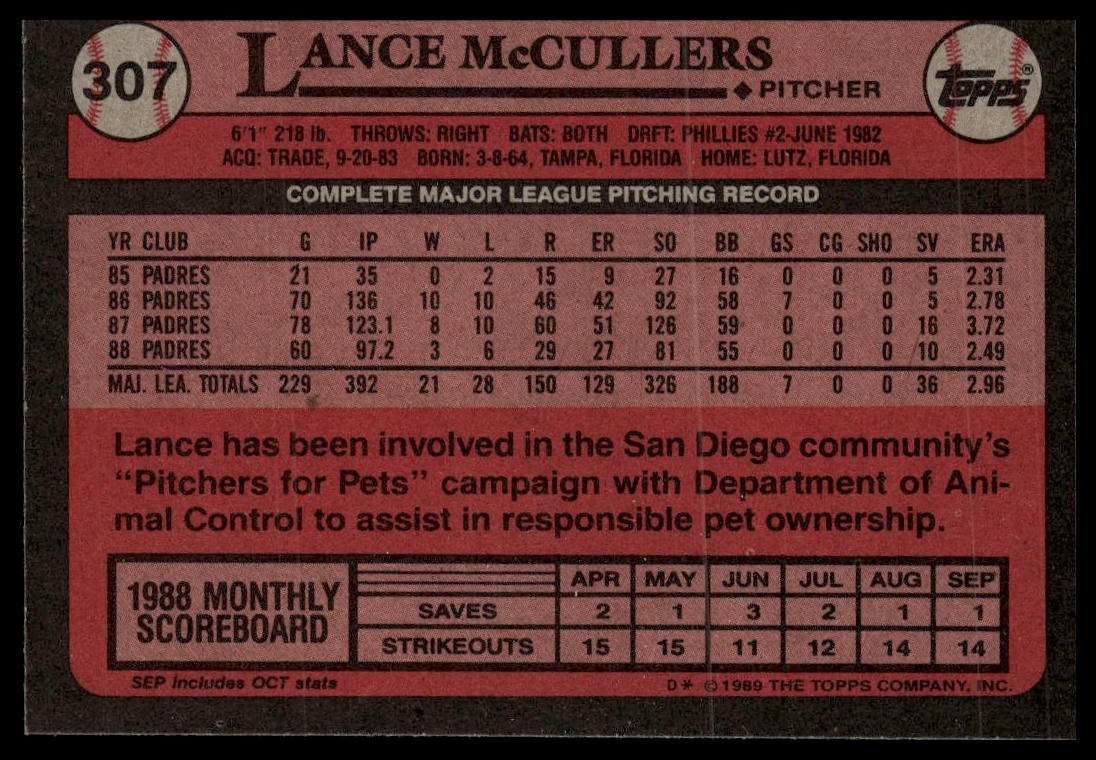 1989 Topps #307 Lance McCullers
