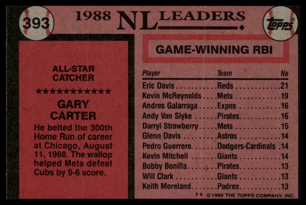 1989 Topps #393 Gary Carter