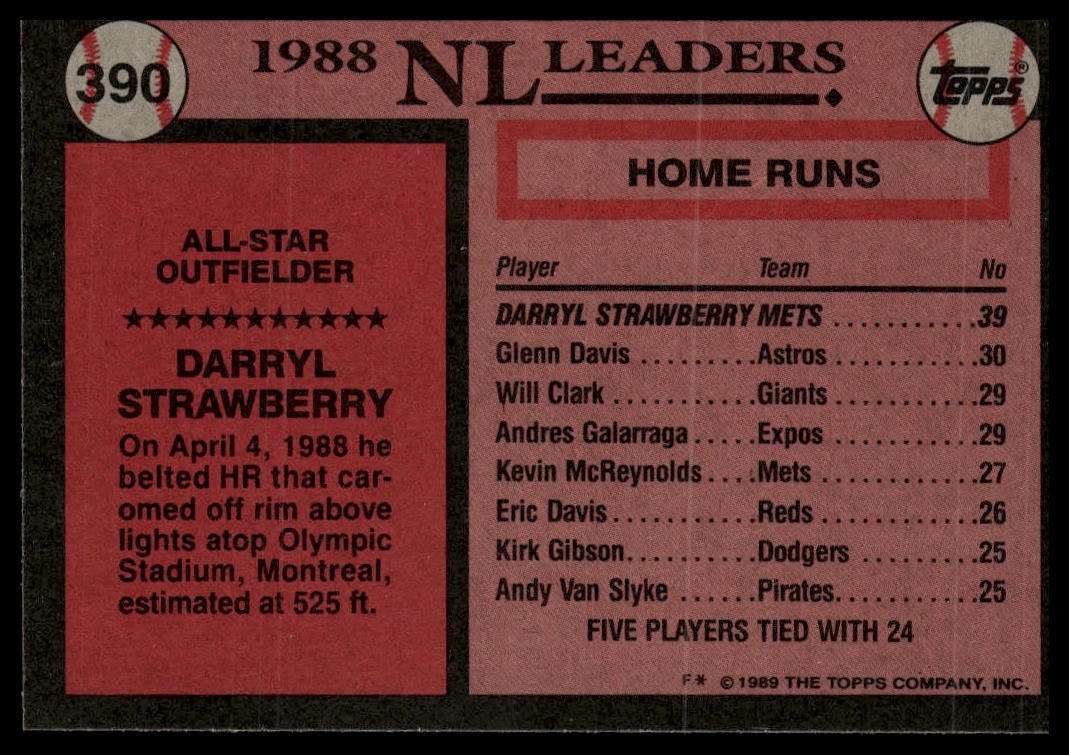 1989 Topps #390 Darryl Strawberry