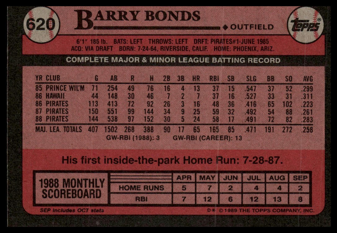 1989 Topps #620 Barry Bonds
