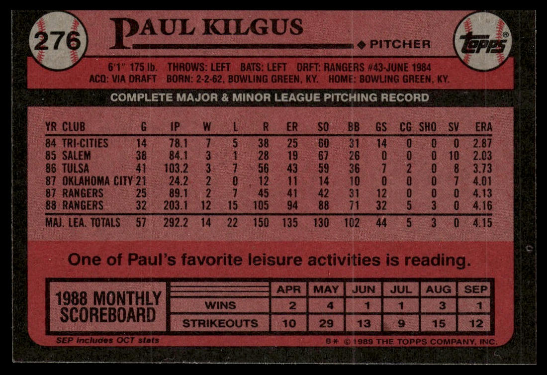 1989 Topps #276 Paul Kilgus