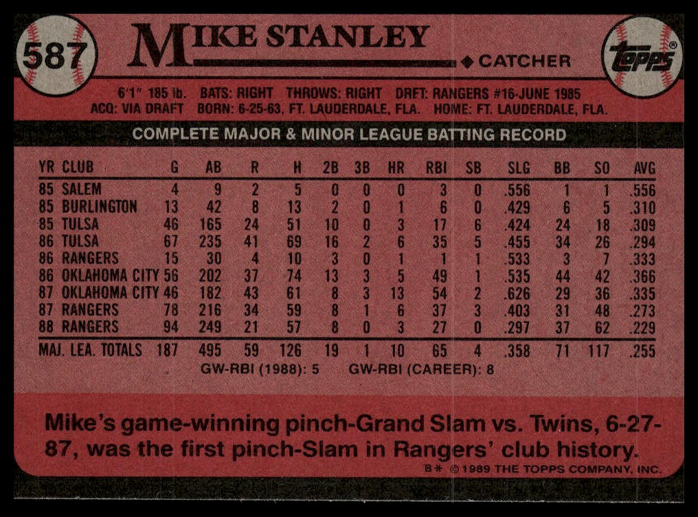 1989 Topps #587 Mike Stanley