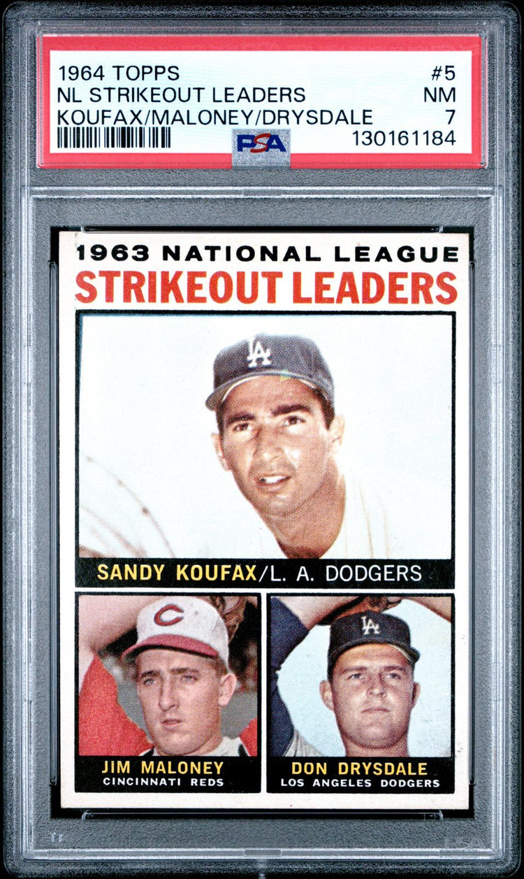 1964 Topps Nl Strikeout Leaders #5 Koufax/Maloney/Drysdale PSA 7 front