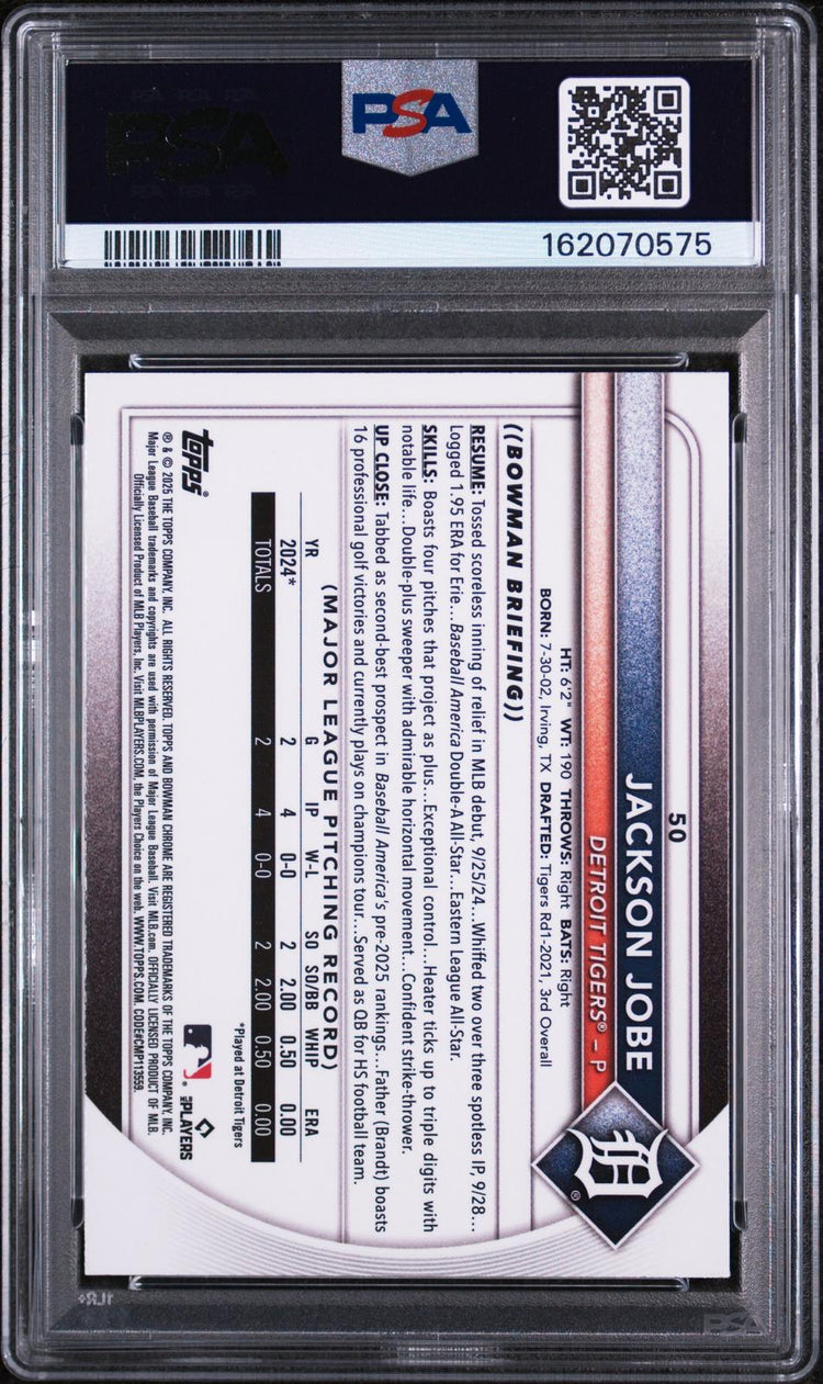 2025 Bowman Jackson Jobe #50 RC Red Rookie Redemption PSA 9 back