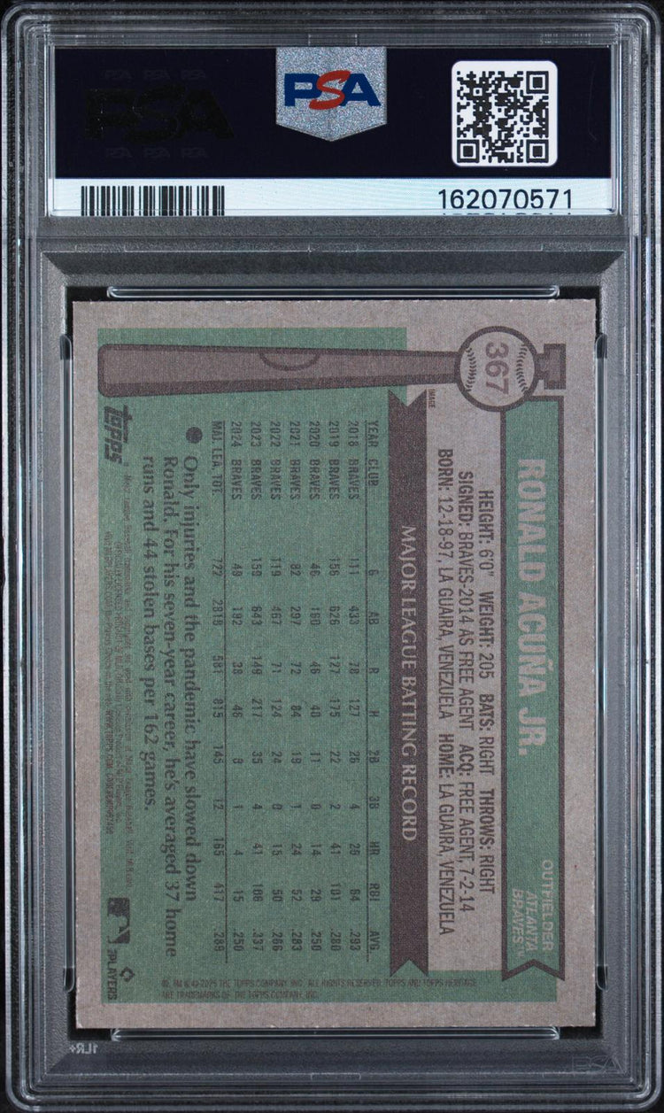2025 Topps Heritage Ronald Acuna Jr. #367 Image Variation PSA 8 back