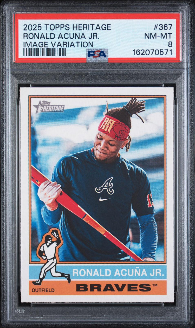 2025 Topps Heritage Ronald Acuna Jr. #367 Image Variation PSA 8 front