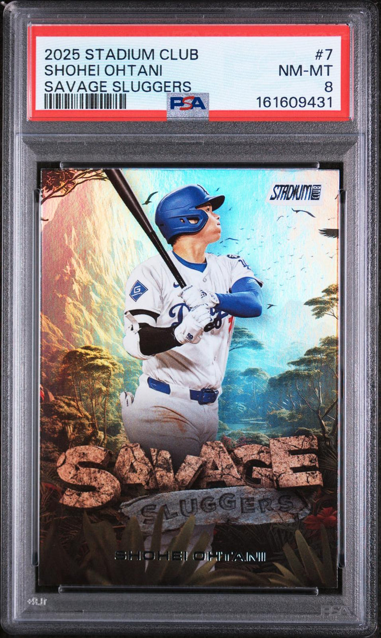 2025 Topps Stadium Club Savage Sluggers Shohei Ohtani #7 PSA 8 front