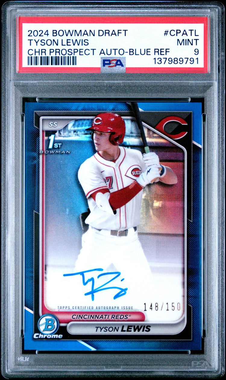 2024 Bowman Draft Chrome Prospect Autographs Tyson Lewis #CPATL Prospect PSA 9 front