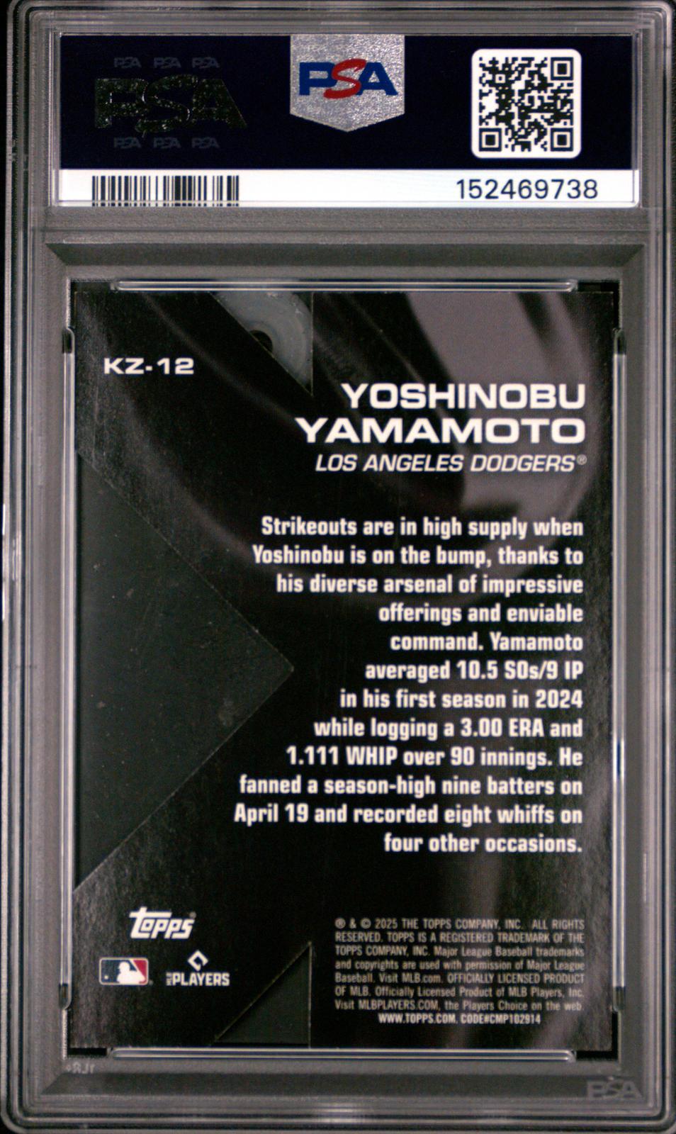 2025 Topps K Zone Yoshinobu Yamamoto #KZ12 PSA 7 back