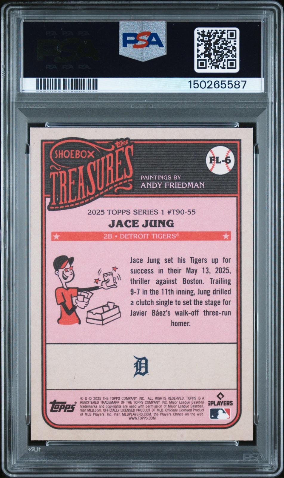 2025 Topps Shoebox Treasures First Light Rookies Jace Jung #FL-6 RC PSA 8 back