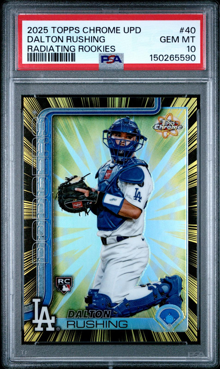 2025 Topps Chrome Update Radiating Rookies Dalton Rushing #40 RC PSA 10 front