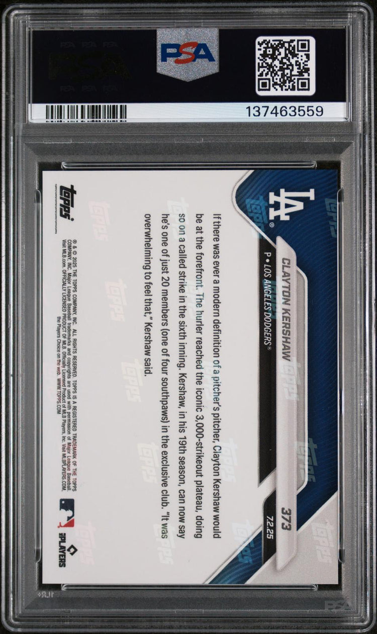 2025 Topps Now Clayton Kershaw #373 PSA 10 back