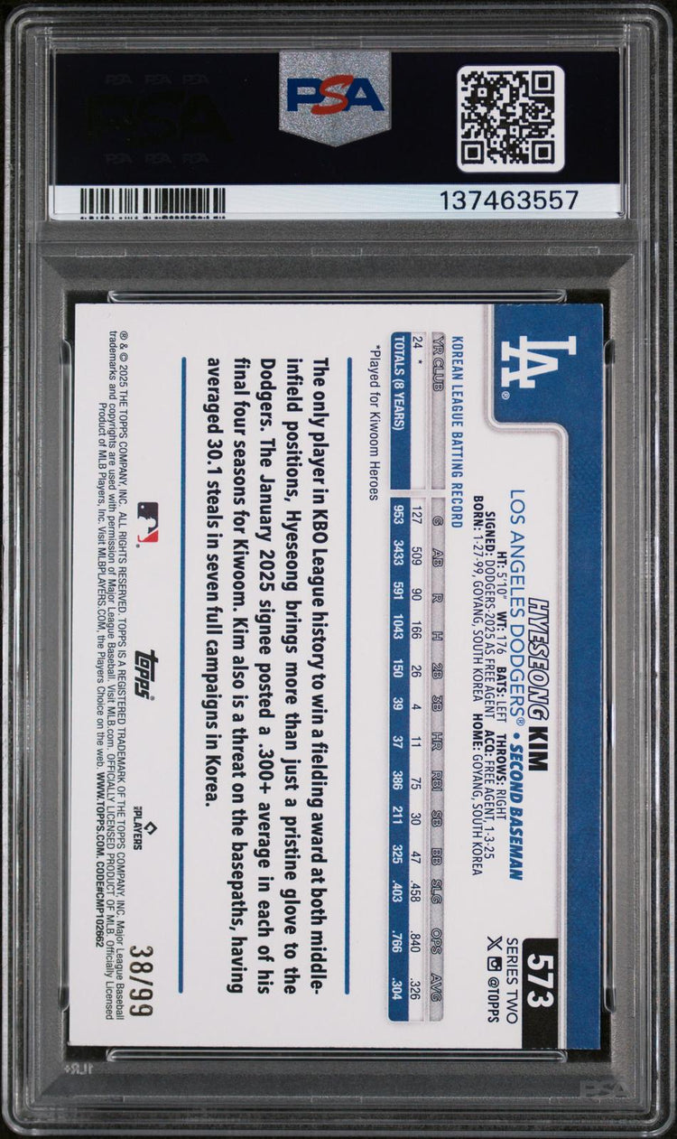 2025 Topps Hyeseong Kim #573 Hot Dog PSA 9 back