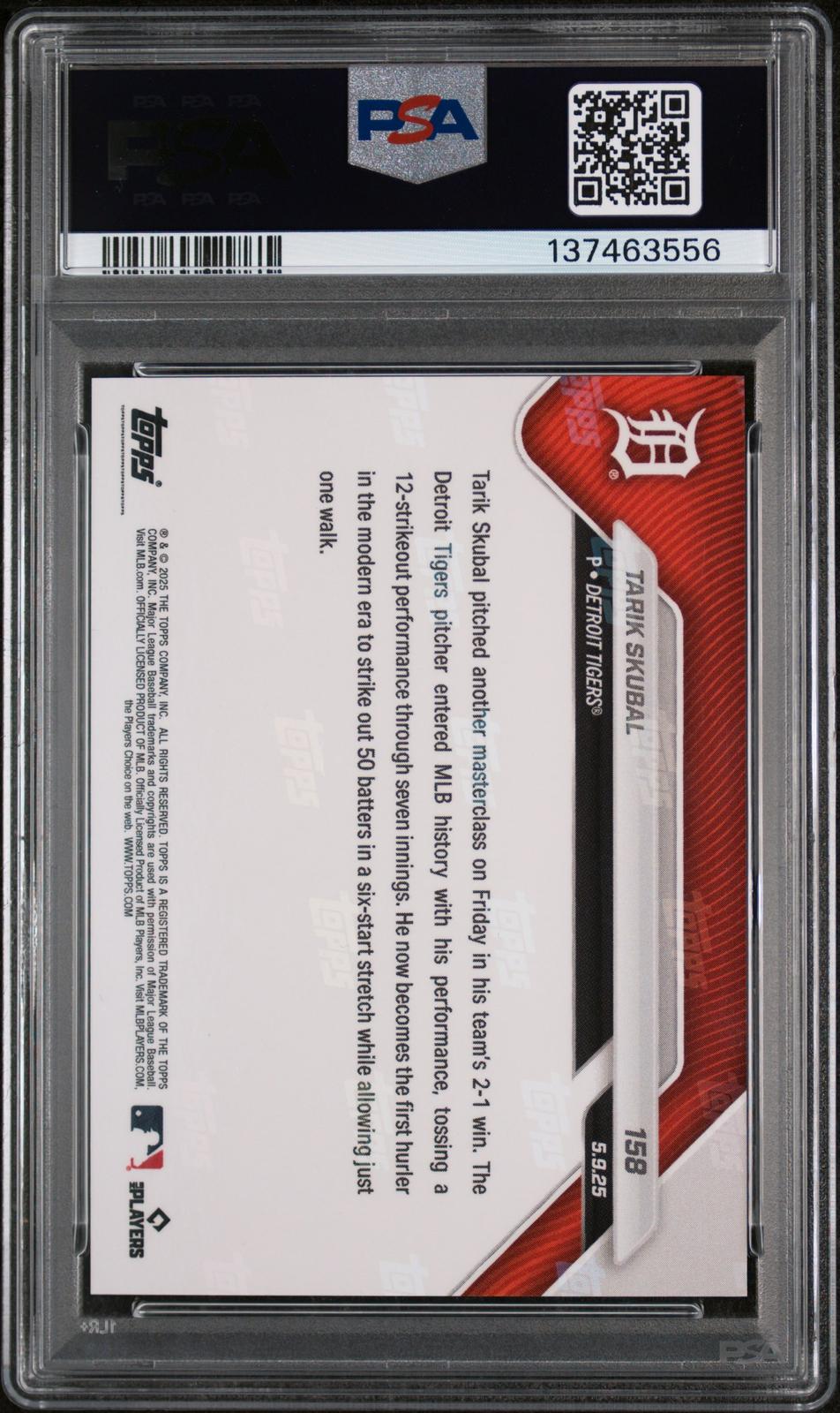 2025 Topps Now Tarik Skubal #158 PSA 10 back