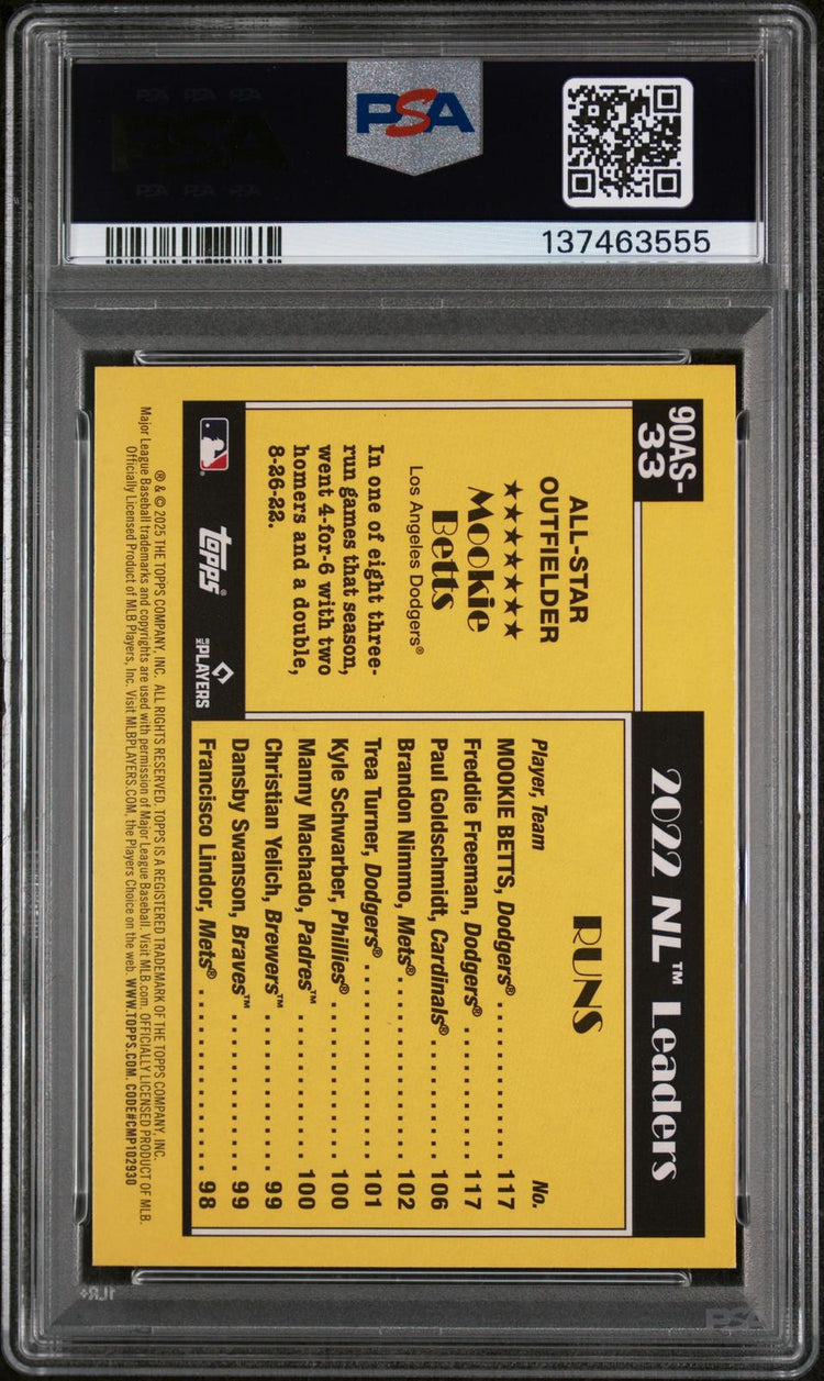 2025 Topps 1990 Topps All-Star Mookie Betts #90AS33 1990 Topps A/S-Base PSA 9 back