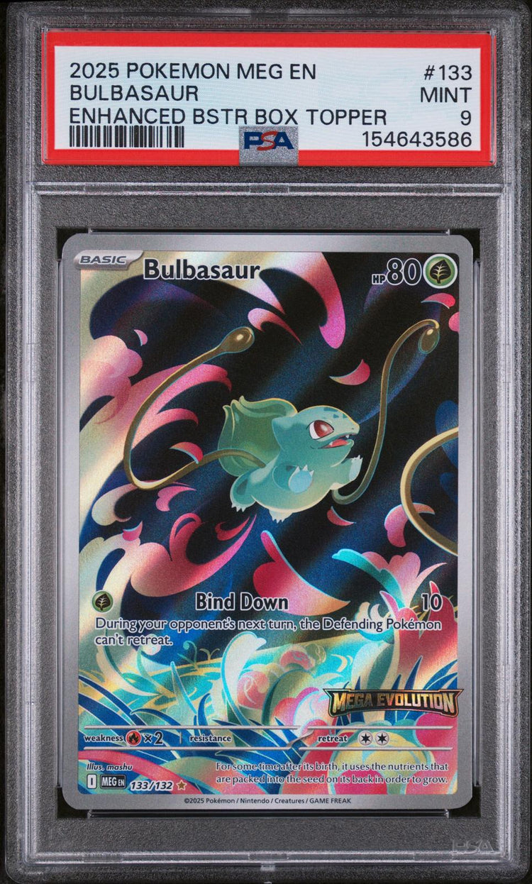 2025 Mega Evolution Bulbasaur #133 Enhanced Box Topper PSA 9 front