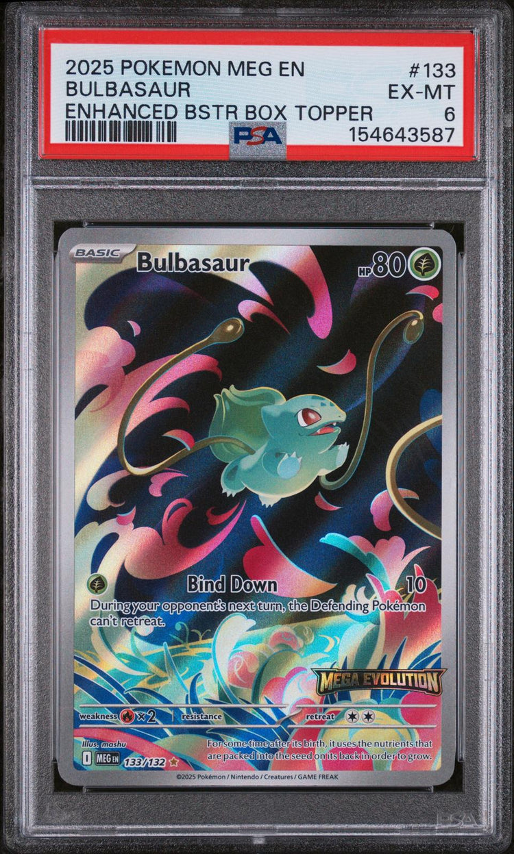 2025 Mega Evolution Bulbasaur #133 Enhanced Box Topper PSA 6 front