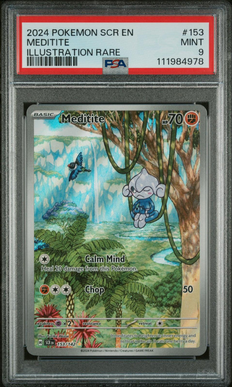 2024 Pokemon Stellar Crown Meditite #153 Illustration Rare PSA 9 front