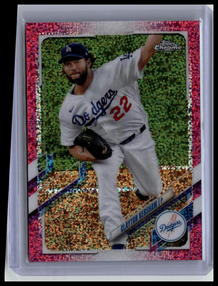 2021 Topps Chrome #147 Clayton Kershaw Magenta Speckle Refractor #/350 front