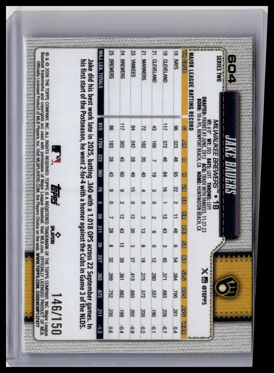 2026 Topps #604 Jake Bauers Sandglitter back