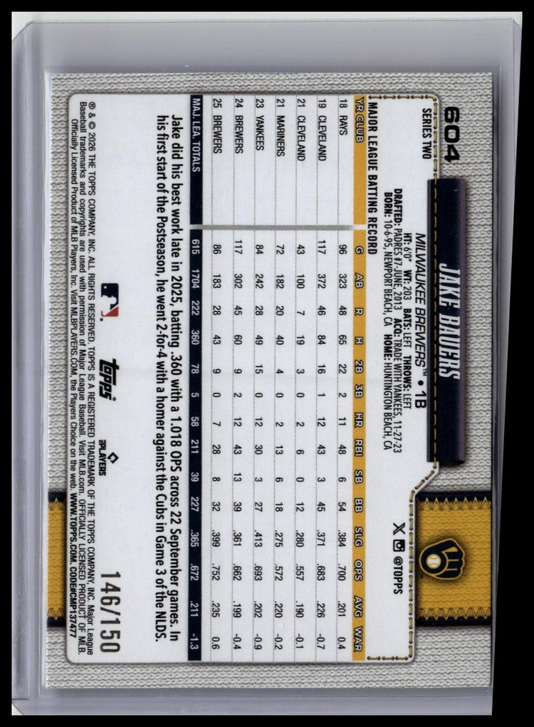 2026 Topps #604 Jake Bauers Sandglitter back