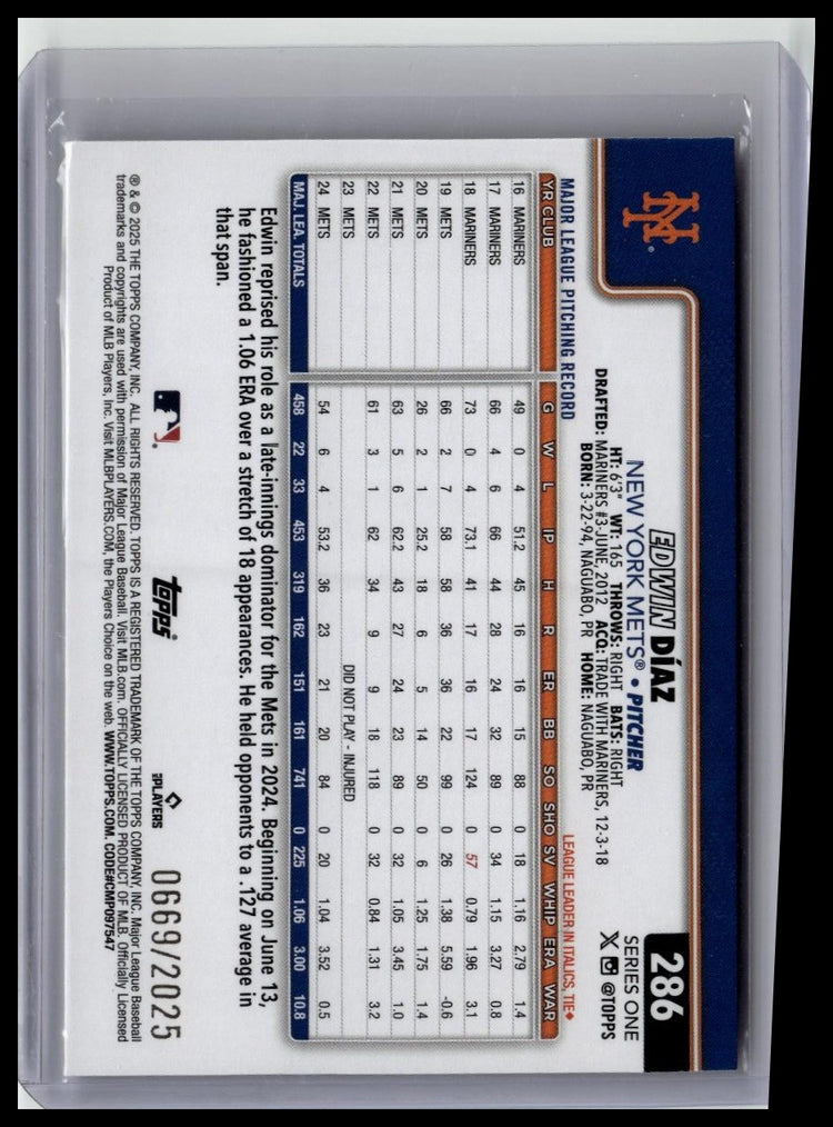 2025 Topps #286 Edwin Díaz Spring Training back