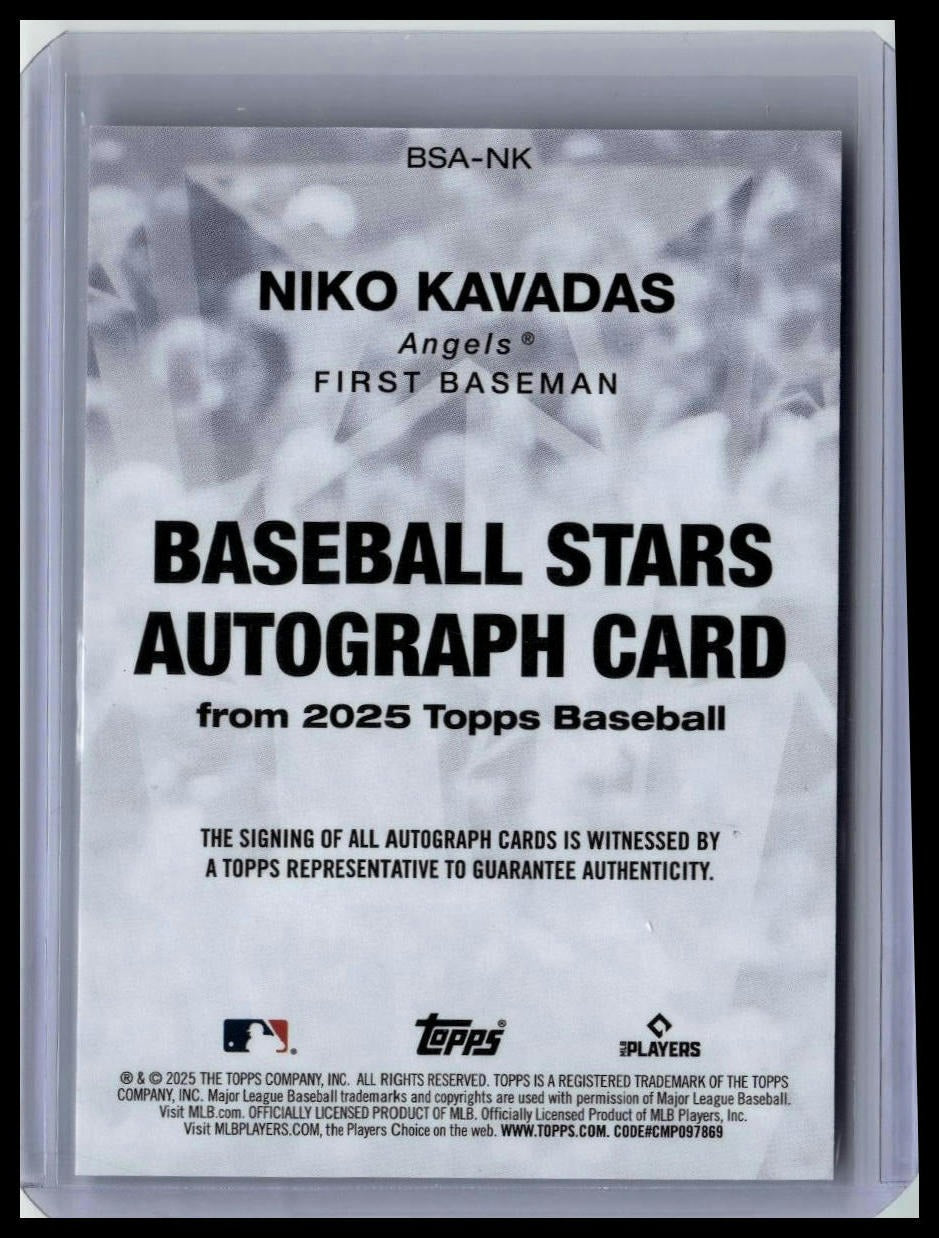2025 Topps #BSA-NK Niko Kavadas Baseball Stars Autographs (Series One) back