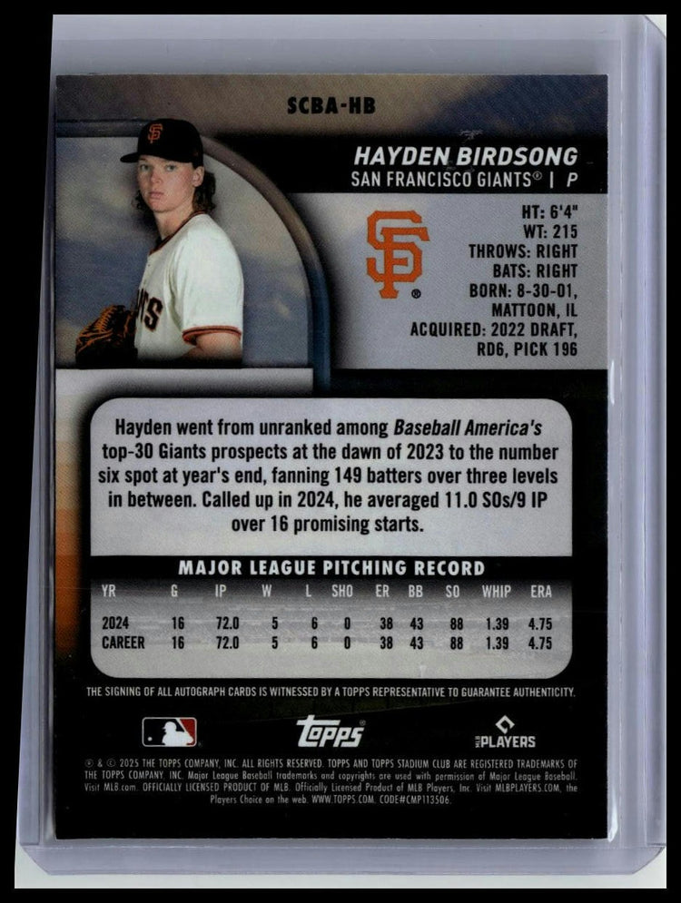 2025 Stadium Club #SCBA-HB Hayden Birdsong Base Autographs back