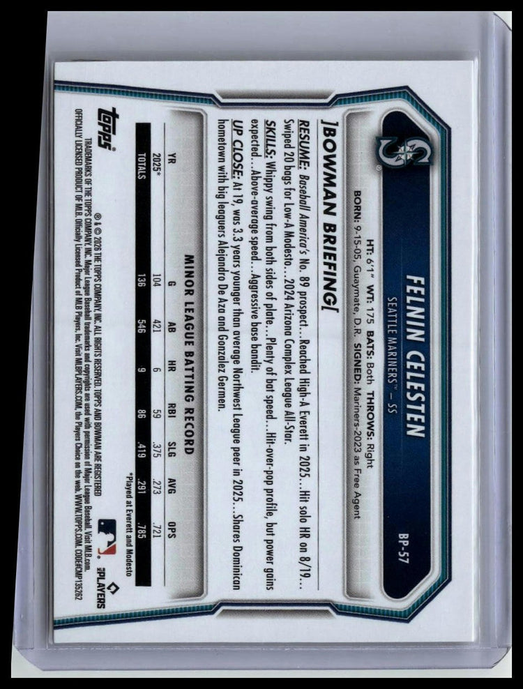 2026 Bowman #BP-57 Felnin Celesten Prospects back