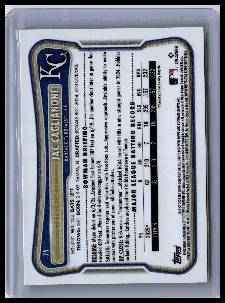 2026 Bowman #75 Jac Caglianone Chrome Mojo Refractors back