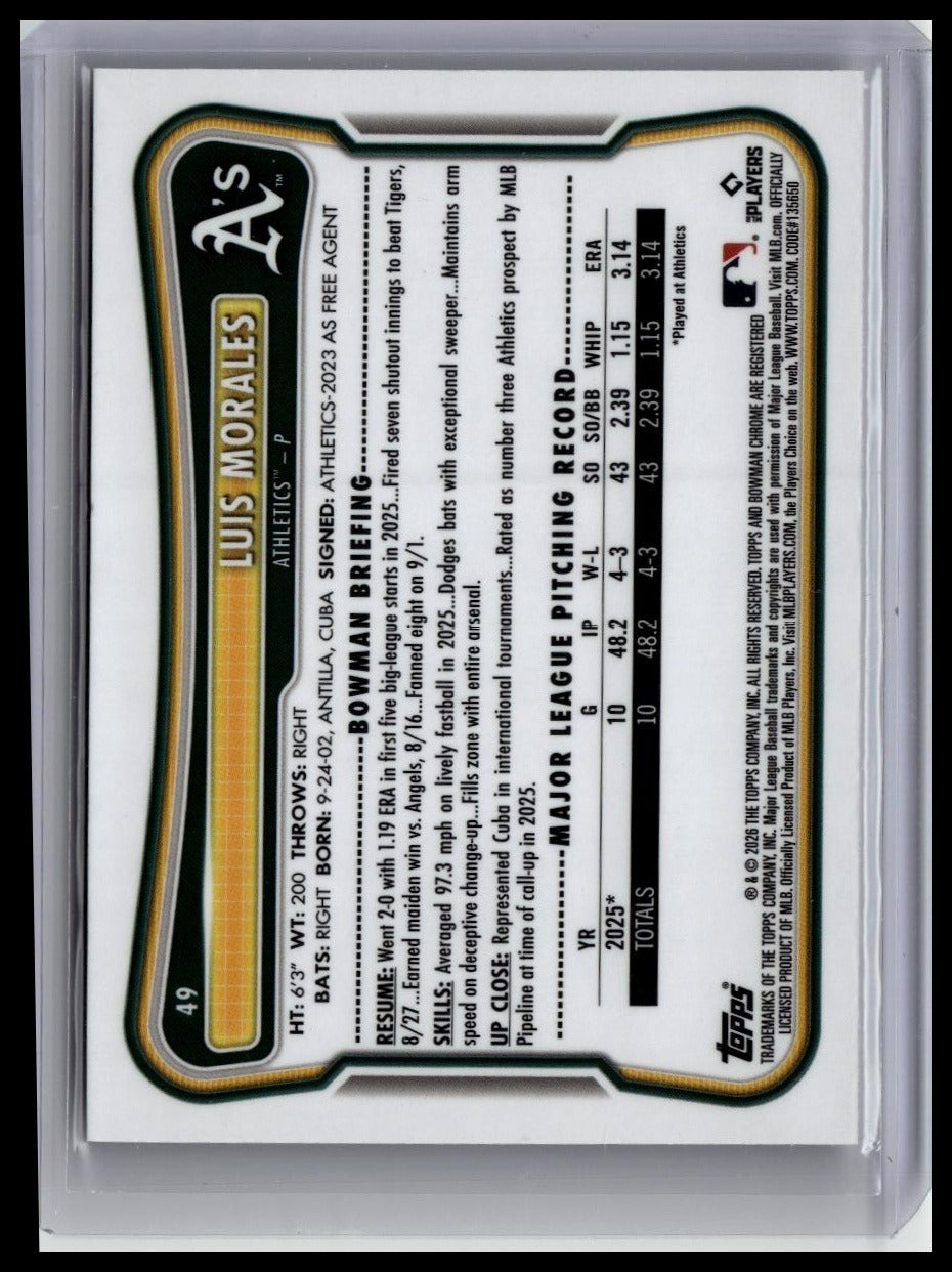 2026 Bowman #49 Luis Morales Rookie Red RC Logo back