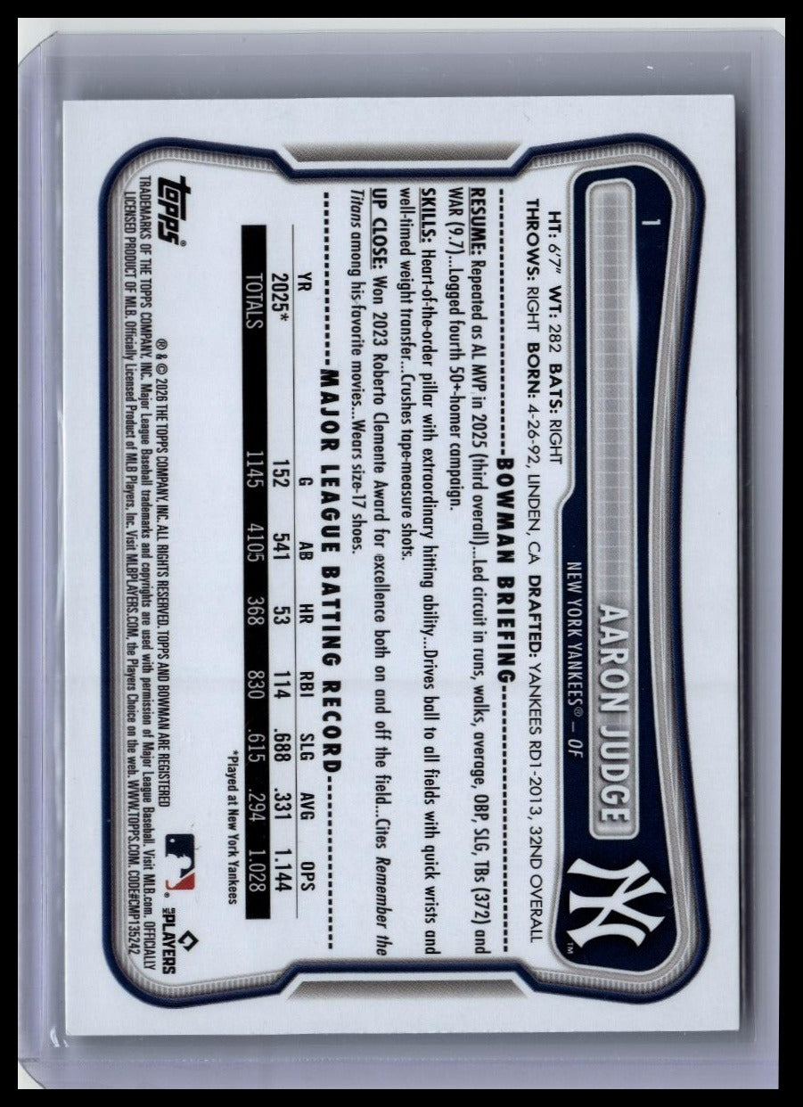 2026 Bowman #1 Aaron Judge Green Pattern #/99 back