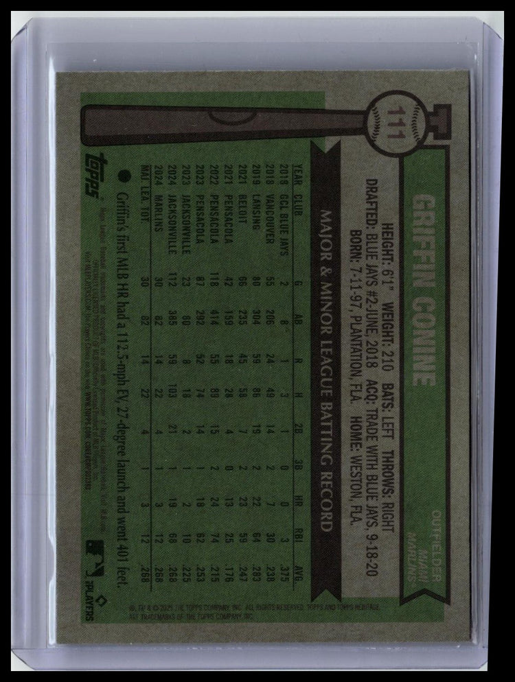 2025 Topps Heritage #111 Griffin Conine Chrome Blue Refractor #/150